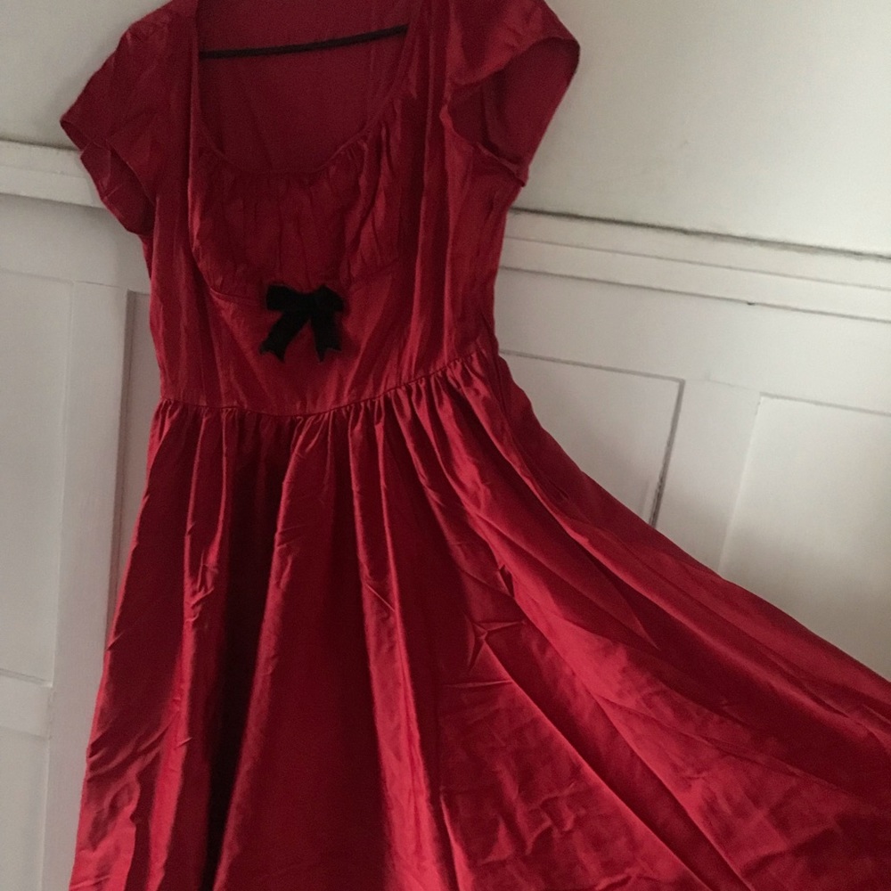 Red satin swing dress
